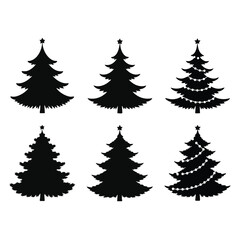 Set of Six Black Christmas Tree Silhouettes with and without Garland