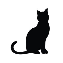 Elegant Feline Silhouette A Cat in a Graceful Sitting Posture on White