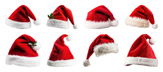 PNG Festive red Santa hats collection, element set on transparent background