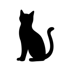 Elegant black cat silhouette sitting with its tail gracefully curled upwards