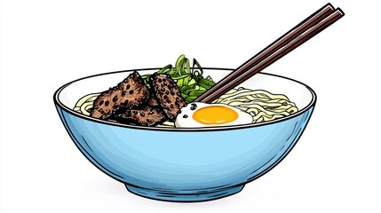 Pixel Art Illustration of a Bowl of Ramen Noodles with Meat and Egg