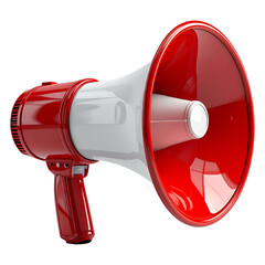 Classic red and white handheld megaphone for public speaking, sales, and urgent news communication