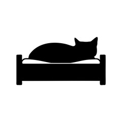 Lazy Cat on a Bed, Black Silhouette Domestic Feline Resting