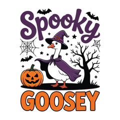 Spooky Goosey Halloween T-shirt Design, Funny Halloween Goose Vector