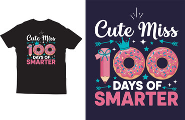 Cute Miss 100 Days of School T‑Shirt – Donut and Pencil Design for Girls Teachers and Kids
