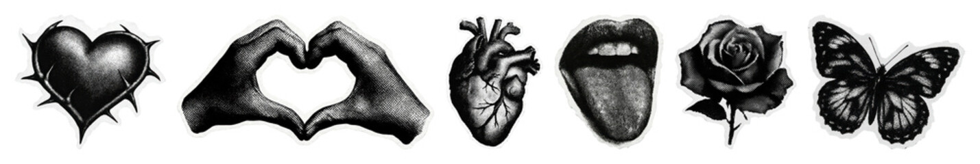 Naklejka na ściany i meble PNG Artistic monochrome tattoo designs, element set on transparent background