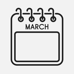 Icon calendar March month, empty space, reminder