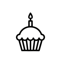 Stylized Cupcake with Lit Candle in Black and White Line Drawing