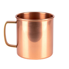 Shiny copper mug with gold handle, isolated on a black background