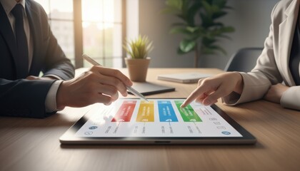 Business meeting with digital tablet and teamwork planning strategy, concept of project management and innovation