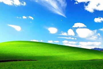 Fototapeta premium Expansive Green Field Meets Vibrant Blue Sky Hope, Renewal, and New Beginnings