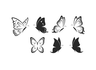 Collection of black and white butterfly illustrations