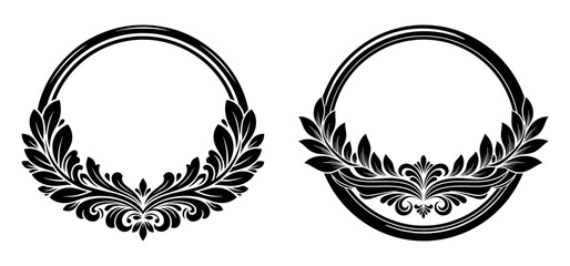 Vector art of two decorative floral wreath, hand drawn vector illustration in sketch style