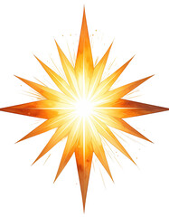 A luminous, radiant starburst glows with warm hues against a stark black background