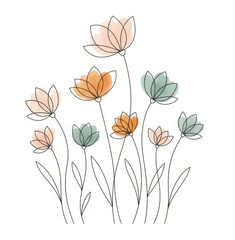 Minimalist floral line art with watercolor effect, elegant botanical illustration for modern design and decor