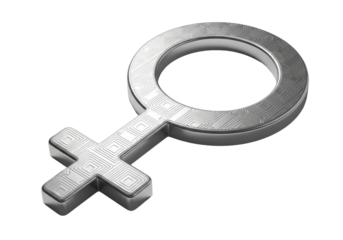 Silver female gender symbol isolated on transparent background, feminism and women s rights concept PNG