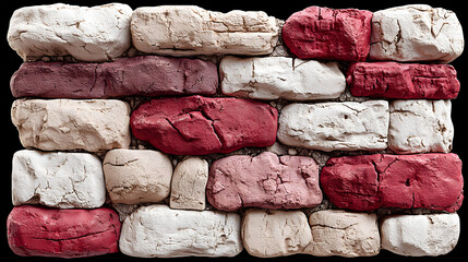 Colorful clay brick wall texture isolated on black background for creative design