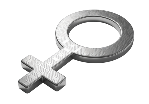 Silver female gender symbol isolated on transparent background, feminism and women s rights concept PNG