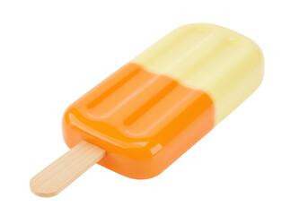 Two-tone orange and yellow popsicle isolated on transparent background, refreshing summer treat for...