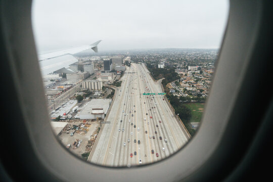 View of the Highway From Airplane Window