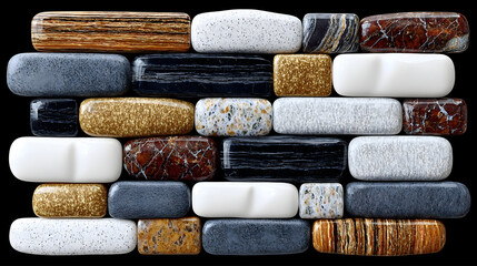 Colorful polished stone brick mosaic for wall decor on black