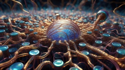 Futuristic artificial intelligence brain with a glowing neural network.