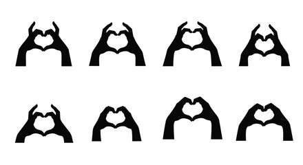 Black silhouettes of hands forming heart shapes in a repeating pattern