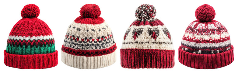 PNG Colorful knitted winter hats, element set on transparent background
