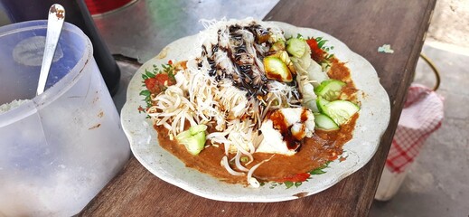 Ketoprak with Peanut Sauce Served on a Plate, Indonesian Traditional Vegetarian Street Food