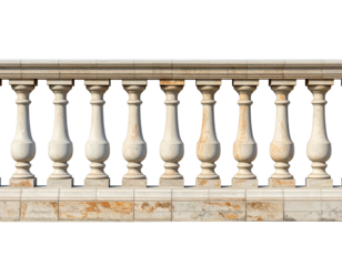 A stone balustrade with ornate pillars and a flat top against a black background