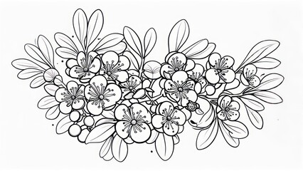 Elegant Floral Arrangement - A Detailed Line Art Illustration.