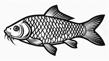 Fototapeta premium Elegant Koi Fish Illustration - Detailed Black and White Design.