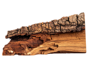 Close-up of weathered tree bark on aged wood, showing intricate texture and cracks against black