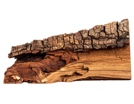 Close-up of weathered tree bark on aged wood, showing intricate texture and cracks against black