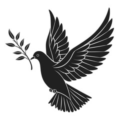 Obraz premium Vector art of dove of peace flying with an olive branch in its beak