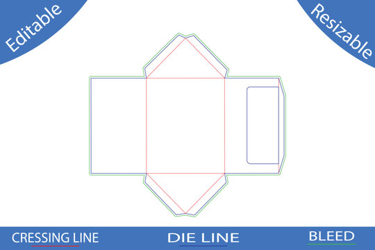 Envelope die cut template with bleed and crossing lines