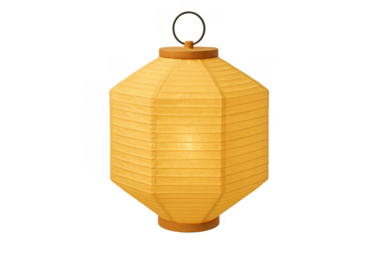 Yellow hexagonal paper lantern illuminating festive decoration