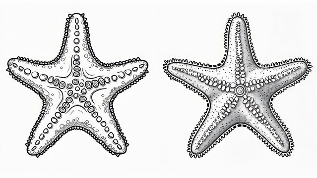 Detailed Starfish Illustration - Dorsal and Ventral Views of Marine Echinoderm.