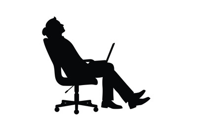 Silhouette of a person relaxing in a chair with a laptop