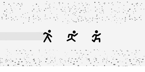 Three simple black stick figures running in a line against a textured white and grey background
