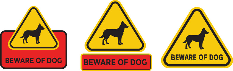 Collection of beware of dog signs in various warning styles
