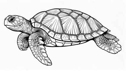 Detailed Line Drawing of a Sea Turtle Swimming Gracefully.