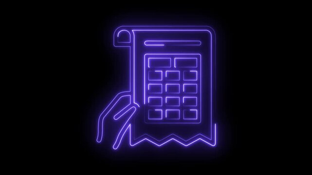 Neon style hand holding receipt or bill finance and business concept