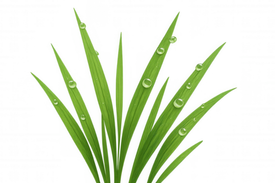 Green grass blades with fresh dew drops, symbolizing nature, growth, and freshness, on transparent background