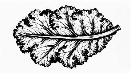 Detailed Kale Leaf Illustration with Intricate Veins and Textured Edges.