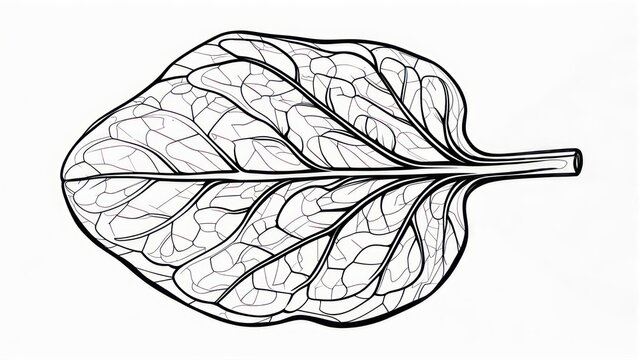 Detailed Leaf Vein Illustration - Botanical Study in Black and White.