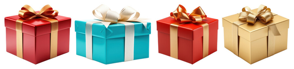 Fototapeta premium PNG Colorful festive gift boxes, element set on transparent background