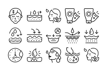 Skincare Routine Line Icons Set | Beauty, Face Care, and Cosmetic Treatment Outline Illustrations