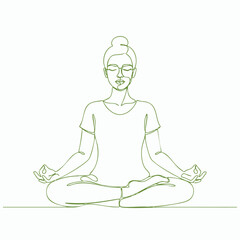 Serene woman practicing meditation in a cross-legged seated position with a calm expression and relaxed posture