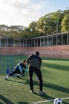 Goalkeeper training at sports ground